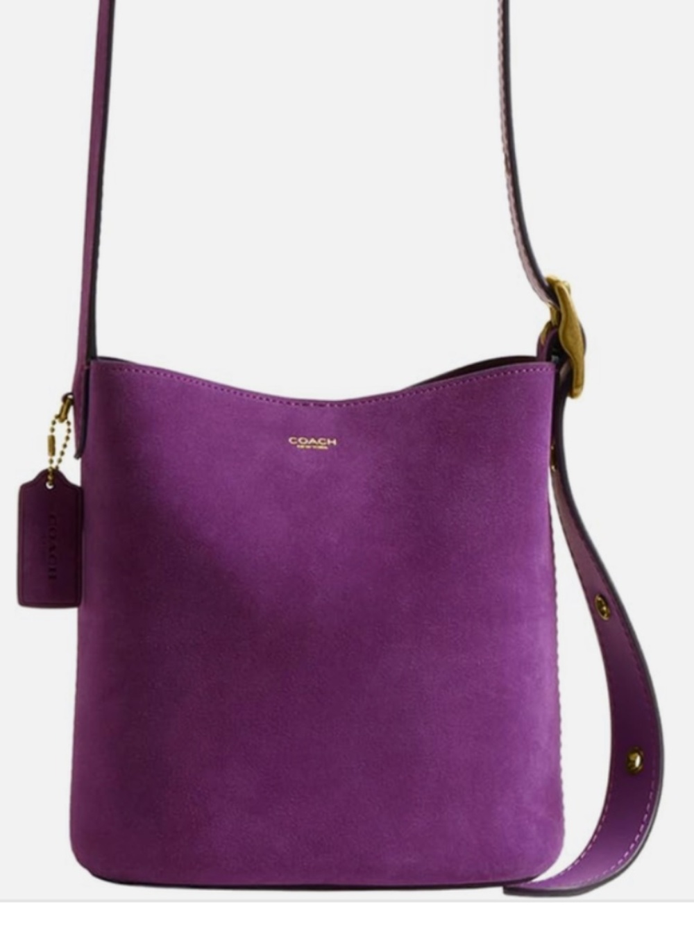 Coach bleeker 21 bucket in purple suede